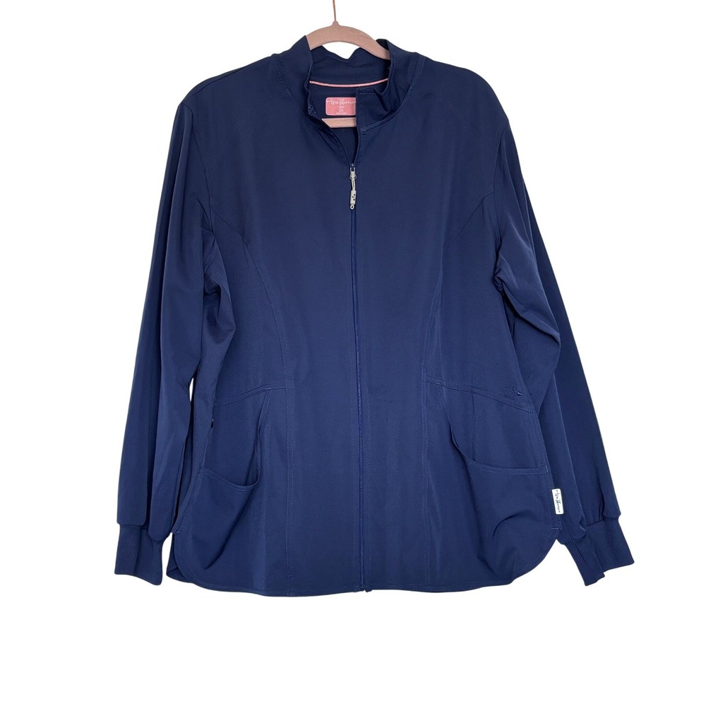 Ava Therese Navy Blue Full Zip Scrub Jacket 2022 Women 2XL Ribbed Trim Pocket